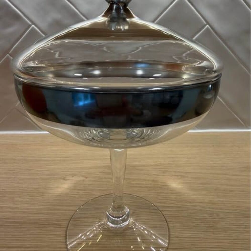 Vintage Dorothy Thorpe Silver Band Covered Compote Candy Dish with Lid
